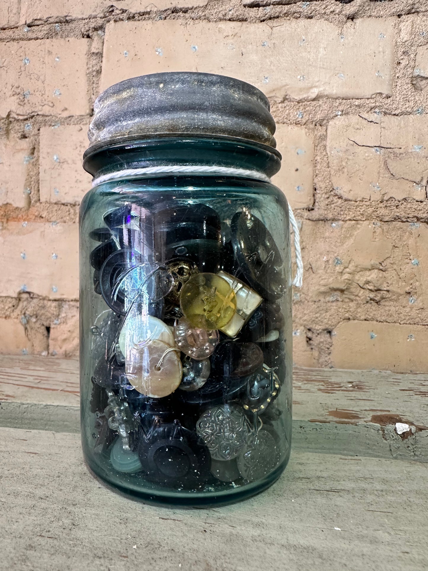 Pint Ball Jar of Vintage Buttons